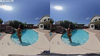 Ebony Teen Soaked in Pool for VR180 Erotic Preview