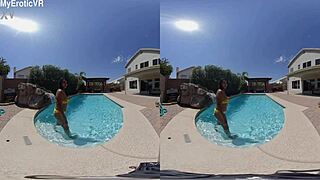 Ebony Teen Soaked in Pool for VR180 Erotic Preview