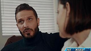 hot milf seduces with big tits, riding slow in sensual bedroom play.