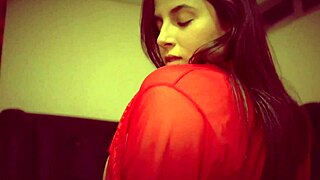 Latina in red lingerie unleashing sensual solo masturbation