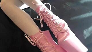 Laura Model in Pink Platform Heels and White Pantyhose