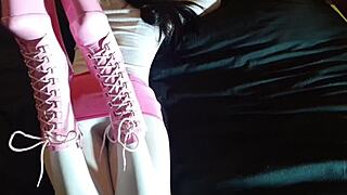 Laura Model in Pink Platform Heels and White Pantyhose