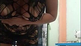 I crave this stunning lady in a Halloween mask touching her big pussy.