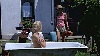 Blonde nesty and brunette shrima malati licking pussy in lesbian scene 😍