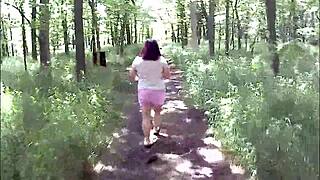Sexy BBW exhibitionist flashes big natural tits and ass in woods and carwash.