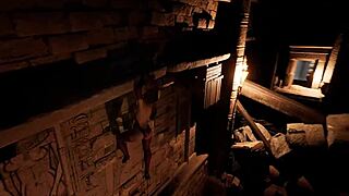 Lara explores a forgotten temple in her hentai game investigation