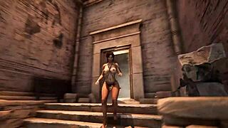 Lara explores a forgotten temple in her hentai game investigation