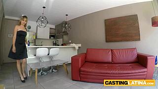 Eighteen-year-old petite latina teen blonde in fake model casting