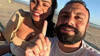 Spit and take anal fuck on public beach! 🌊😈