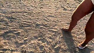 Spit and take anal fuck on public beach! 🌊😈