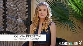 Petite Canadian milf blonde Olivia Preston undresses seductively, revealing her hot curves and soft body