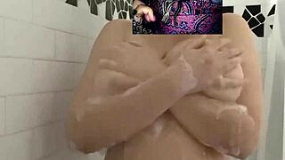 hot white girl moans during shower massage with soap
