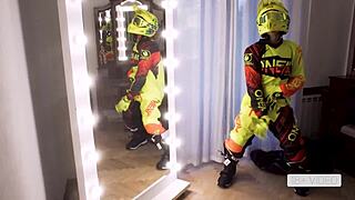 Hot sex with horny teen in motorcycle, blowjob and cumshot.