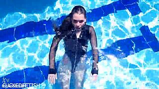 What is Jessica Bunny doing in latex underwater?