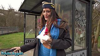 Public agent - big tits brunette air hostess coco bae pov interaction outdoors
