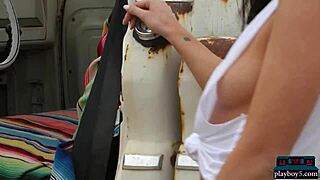 Petite milf performs sensual outdoor striptease