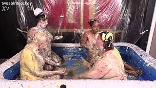 Four Hot Women in Messy Lesbian Fun with Muff Diving and Squirting
