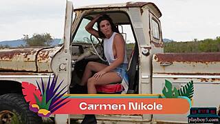 Petite milf performs sensual outdoor striptease