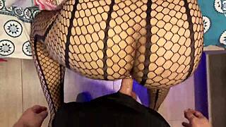 I surprise my stepmother watching porn on the bed and make her suck my cock to calm her down