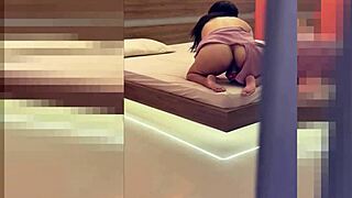 Caught mother-in-law with big ass masturbating pussy and shaking ass in room until orgasm