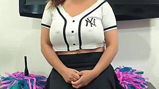 horny cheerleader skips training to ride big cock and swallow cum