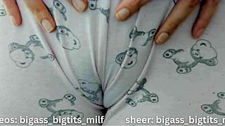 Colombian milf with big pussy lips shows camel toe while spreading legs wetly