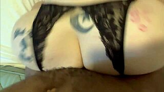 blonde curvy woman engages in steamy interracial performance with massive partner