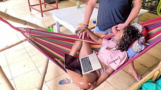 Lazy sunday on the patio, flow gets caught masturbating in her hammock, and i can't resist joining her for some sensual fun