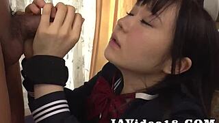 Schoolgirl Nozomi blowjobs to creampie