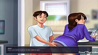 Грудастая мачеха жестко трахнута на завтраке и снова ночью