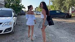 Two girls, why flash pussies in public with no panties on?