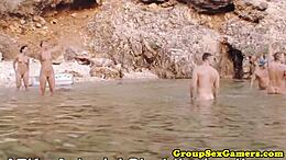Beach babes ride and suck in wild outdoor action.
