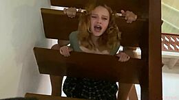 stepsister stuck on stairs with no panties exposed