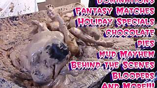 Glam mud wrestling blir møkkete med store pupper som glir overalt! 😜