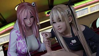 我超迷恋调皮Honoka的乳交和口交动画场景。