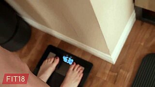 Petite model Lana Smalls gets creampied in bodysuit at Fit18