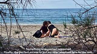 Squirting orgasms on the beach with small tits lovers