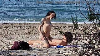 Squirting orgasms on the beach with small tits lovers