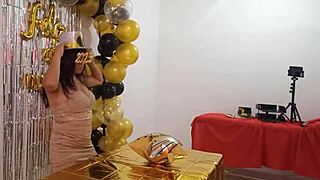 Beautiful ebony secretary throws a classy New Year's party