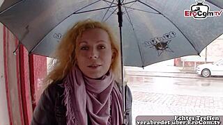 A normal German girl was talked into making a sex movie on the street