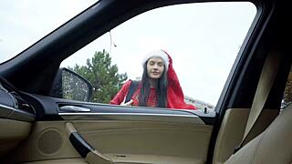 Cheating Christmas public prank, daring blowjob in streets