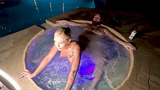 Stunning blonde's hot tub antics escalate passionately