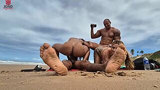 Beach adventure ends in wild orgy on sand