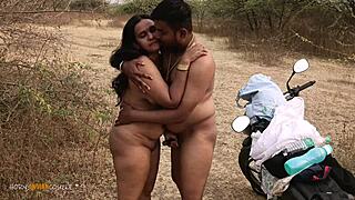 The hot Indian girl is having fun with her husband in outdoor intimate moment