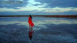 Walk on red sunset of Elton Salt Lake