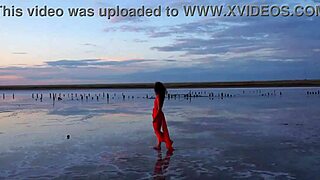 Walk on red sunset of Elton Salt Lake