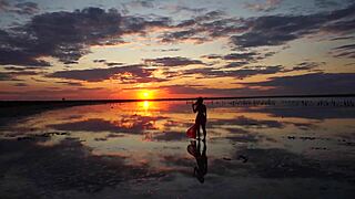 Walk on red sunset of Elton Salt Lake