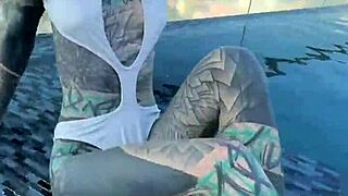 Bikini model lounges by the pool on Pattaya's rooftops