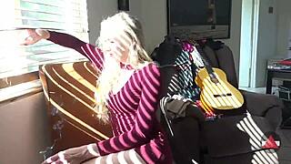 Blonde model stuck after shoot, so I engaged in discreet activity.