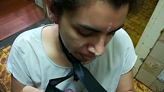 Blowjob with a Messy Facial Cum on His Tie